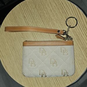 NWOT Dooney & Bourke Quilted Canvas And Leather Beige and Tan Wristlet Keyring